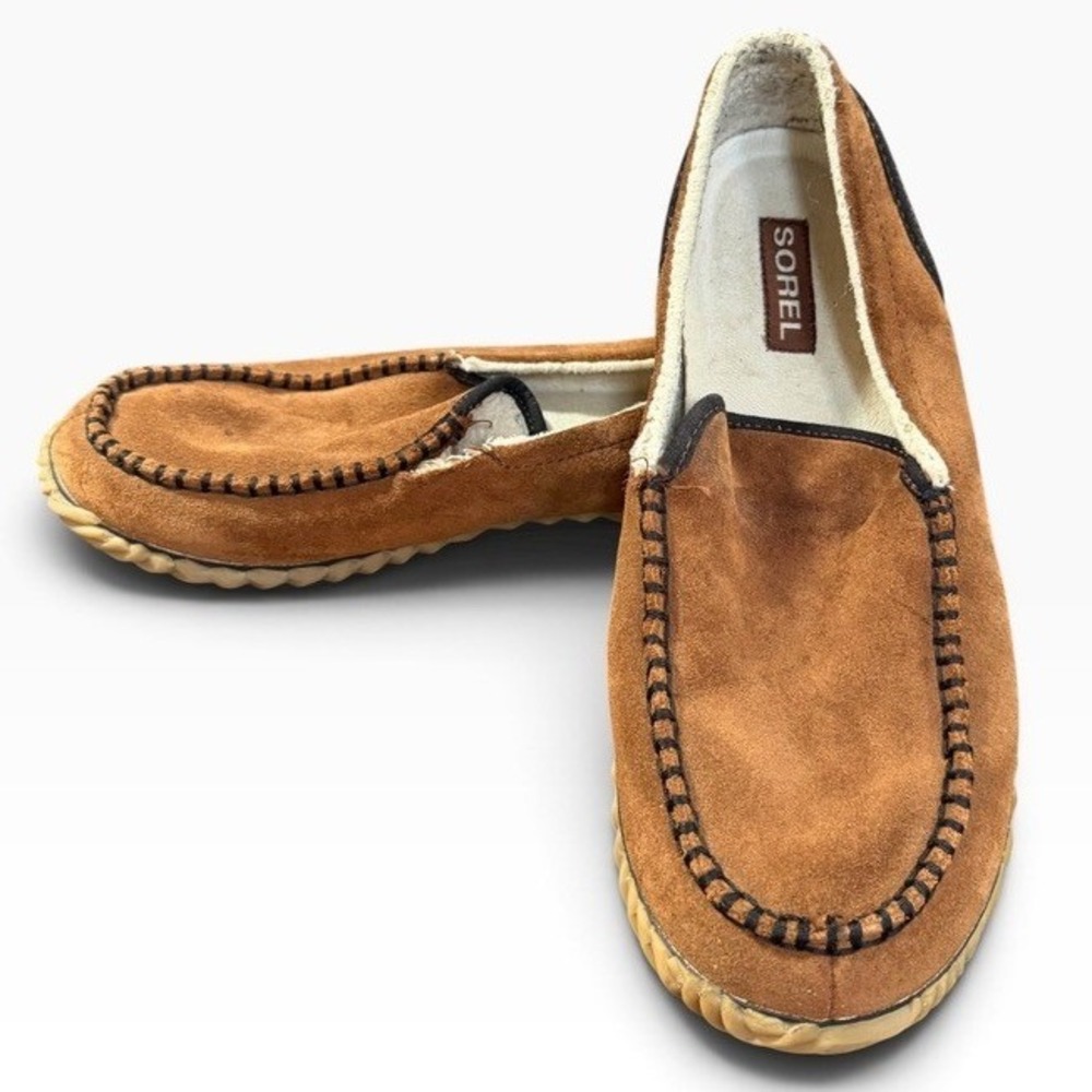 Sorel Mens Nakiska Suede Slippers British Tan Faux Fur Moccasins NM2025-242 9